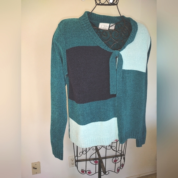 CB Collection Buttery Soft Teal Blue Scoop Neck Sweater Petite Large - Picture 11 of 11